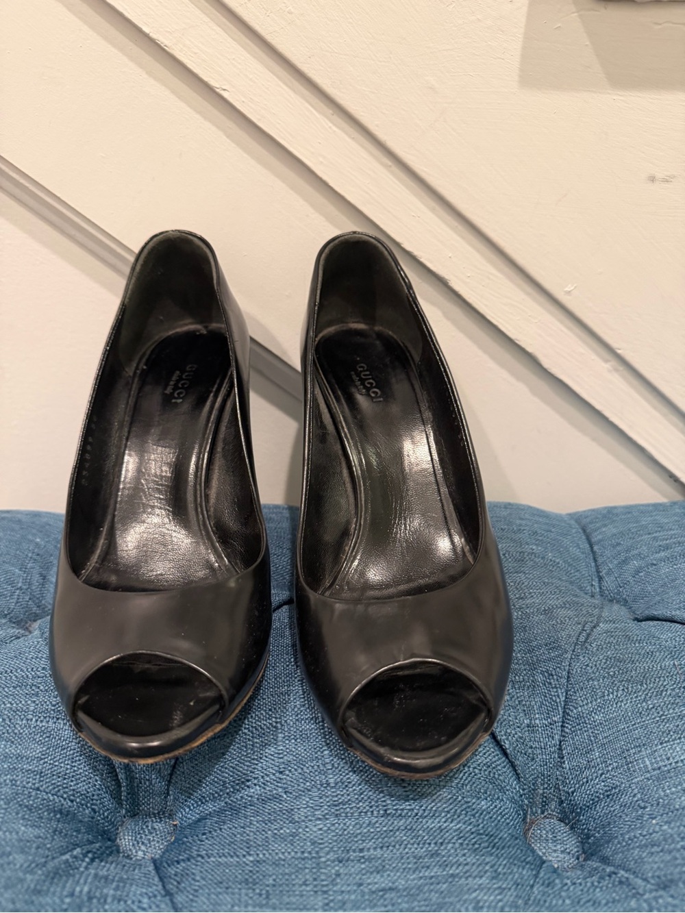 Gucci Black Peep-Toe Leather Heels